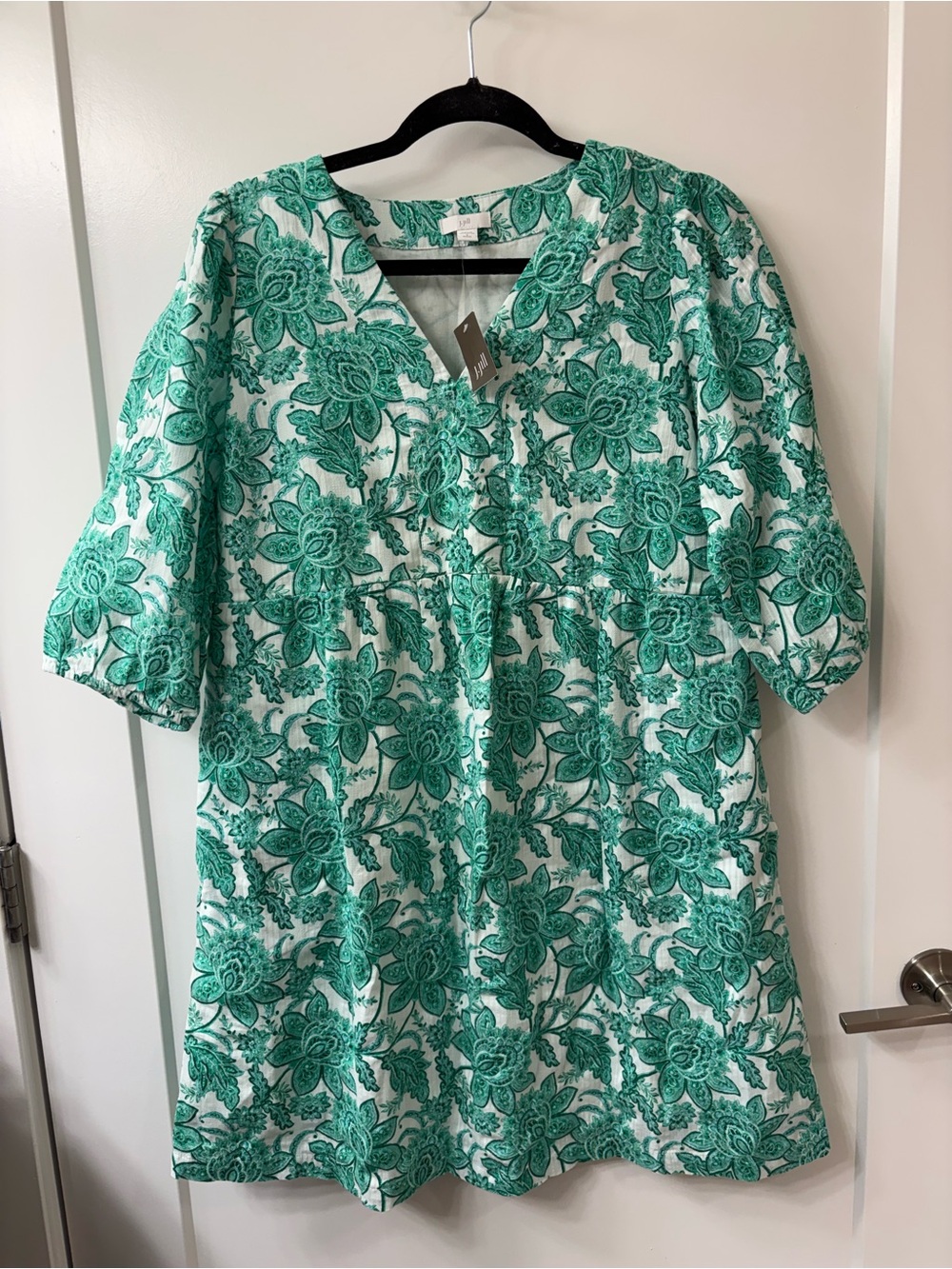 NWT J.JILL PETITE TURQUOISE FLORAL PRINT V-NECK DRESS SZ SP